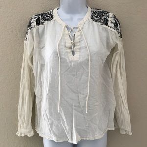 Zara lace-up Embroidered Top black Cream size XS
